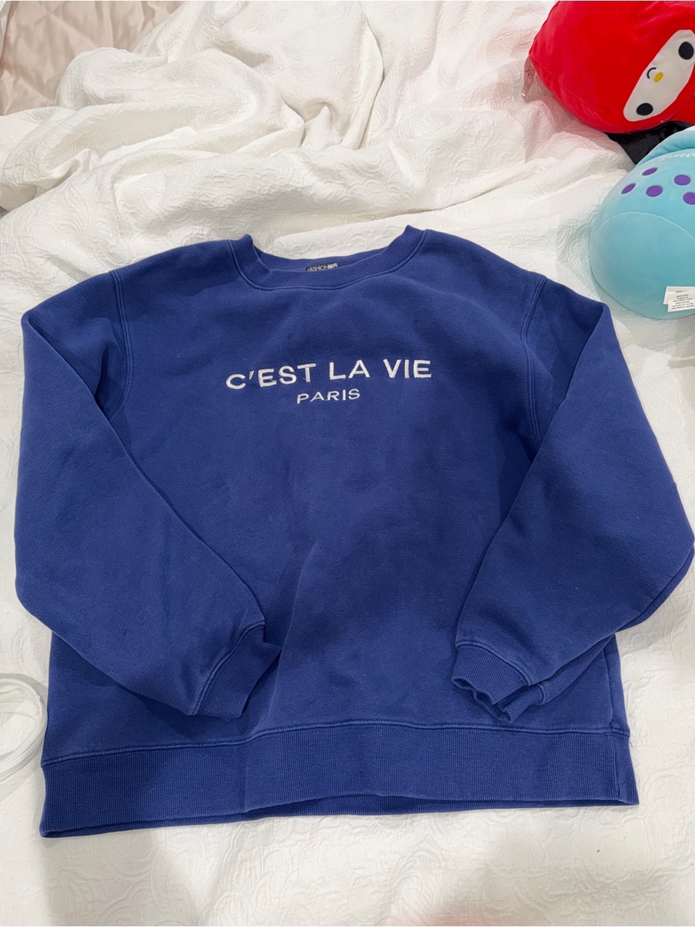 Fashion Nova C'EST LA VIE Paris Crewneck Sweatshirt in Navy Blue